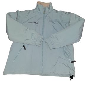 Woolrich nylon fleece line blue jacket Stillman Meats embroidery Med